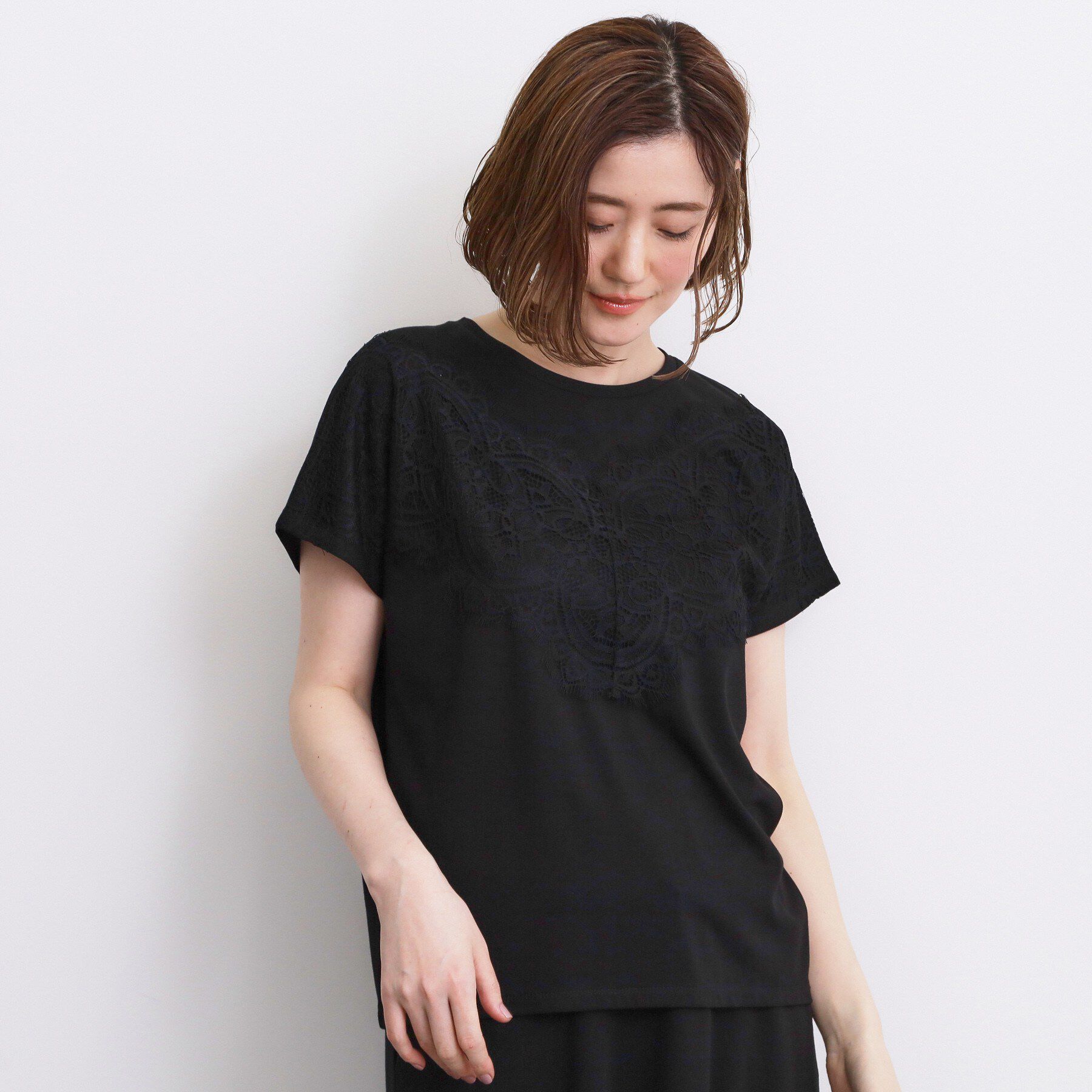 grove「【持続冷感/SET UP可】ひんやりポンチシリーズ／フロントレースドルマンカットソー」|Tシャツ・カットソー|