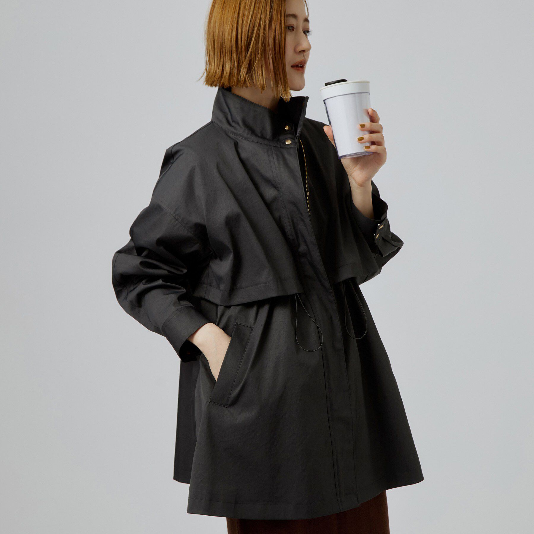 grove「【撥水／シルエット2WAY】さっと羽織って、こなれる。スタンドネックテントラインコート」|その他|ブラック(019)