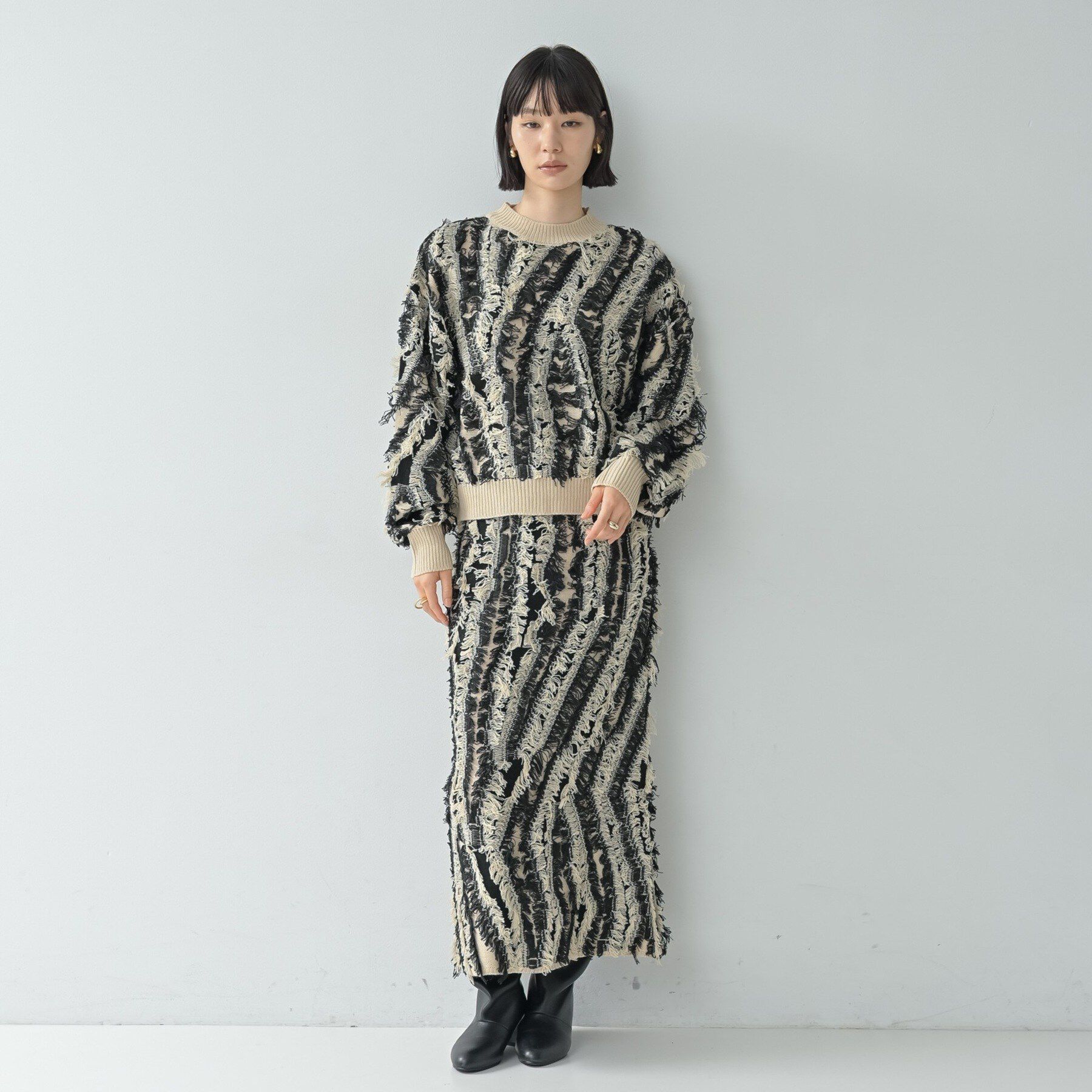 GALLEST「【セットアップ対応】アート柄フリンジジャカードニットスカート」|スカート|