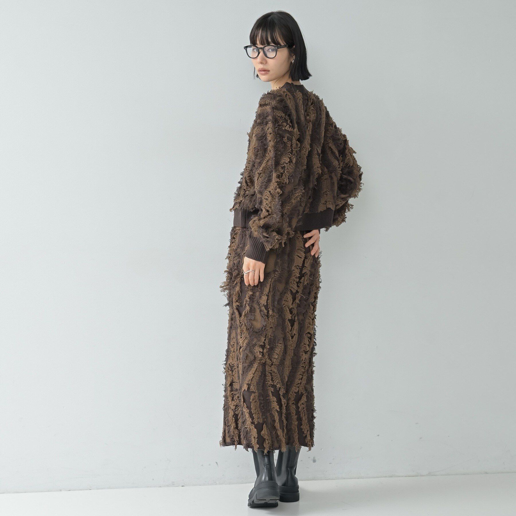 GALLEST「【セットアップ対応】アート柄フリンジジャカードニットスカート」|スカート|