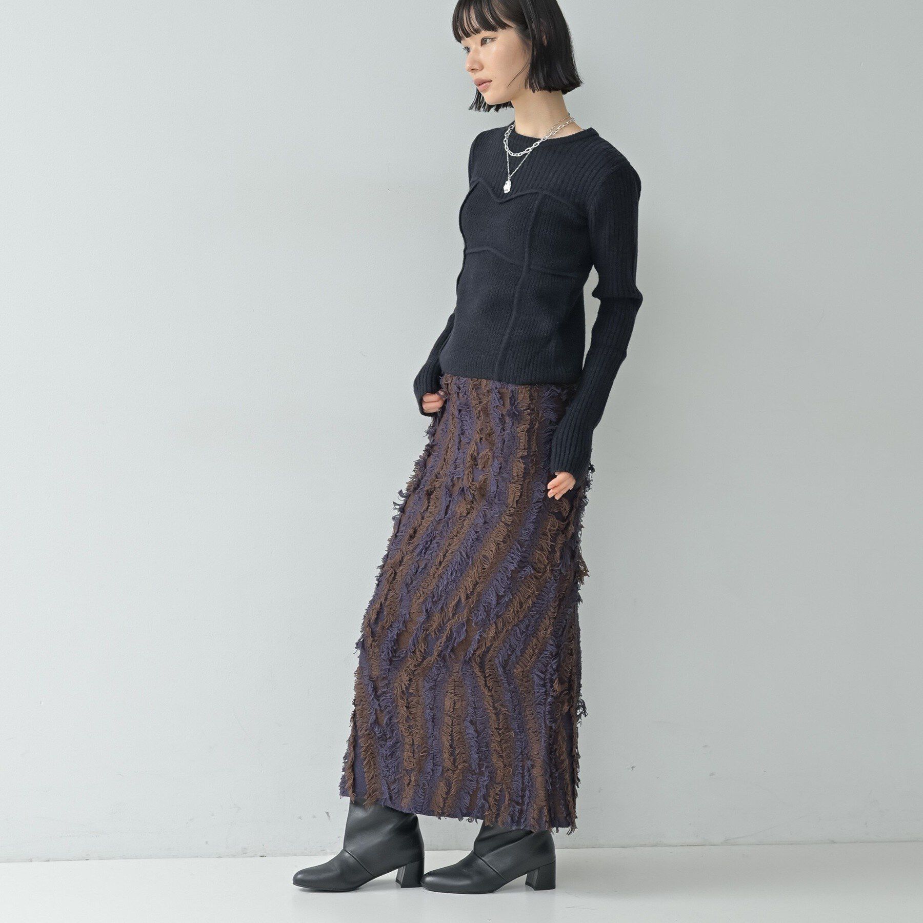 GALLEST「【セットアップ対応】アート柄フリンジジャカードニットスカート」|スカート|