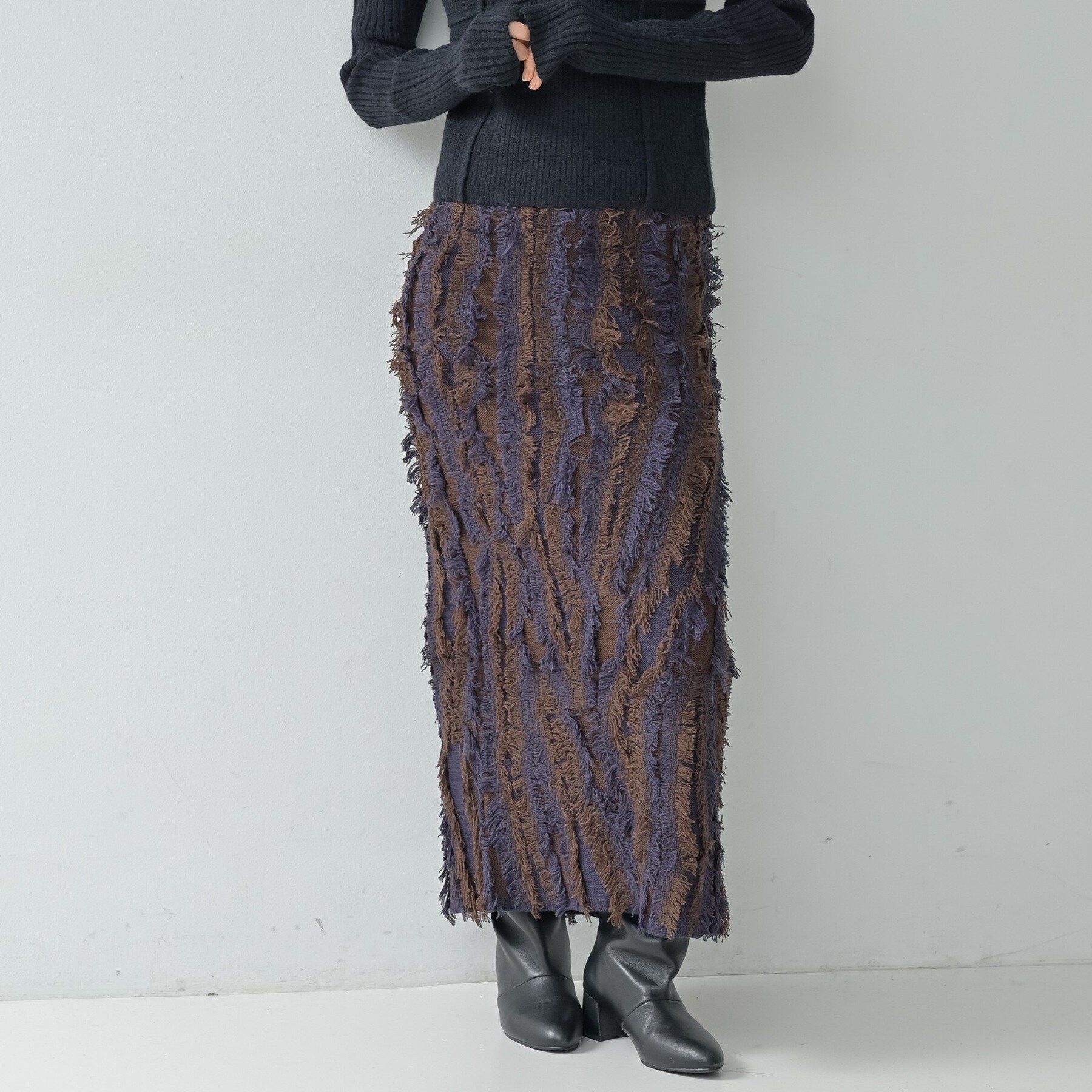 GALLEST「【セットアップ対応】アート柄フリンジジャカードニットスカート」|スカート|