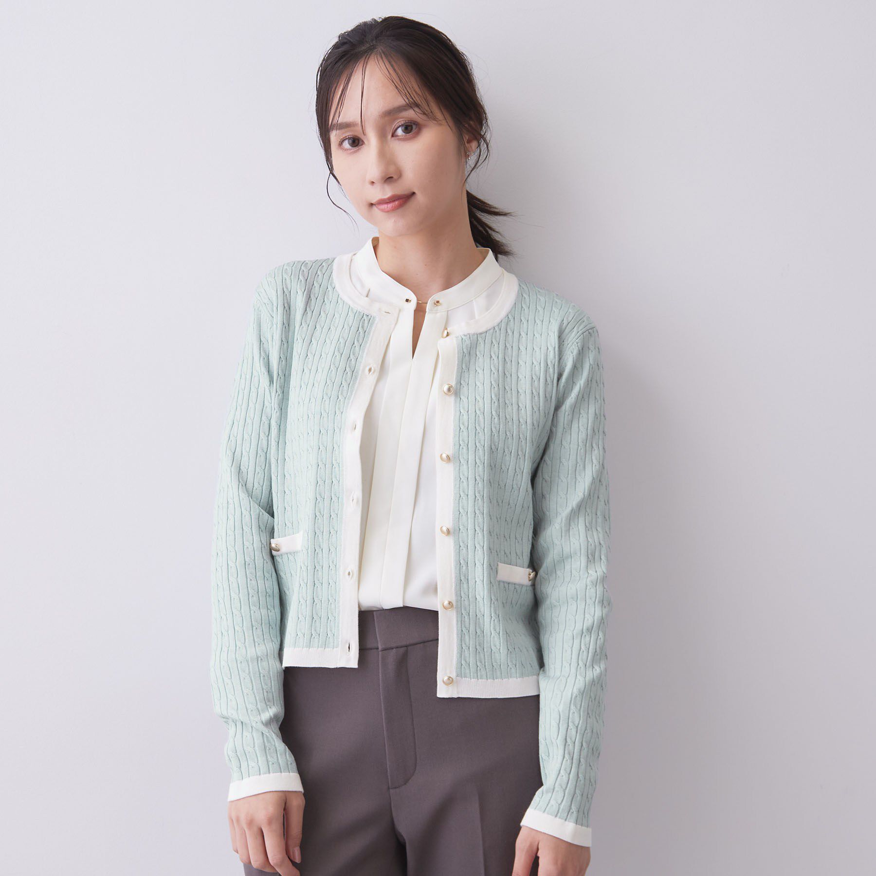 index「バイカラーケーブルカーディガン【洗濯機OK】」|カーディガン|