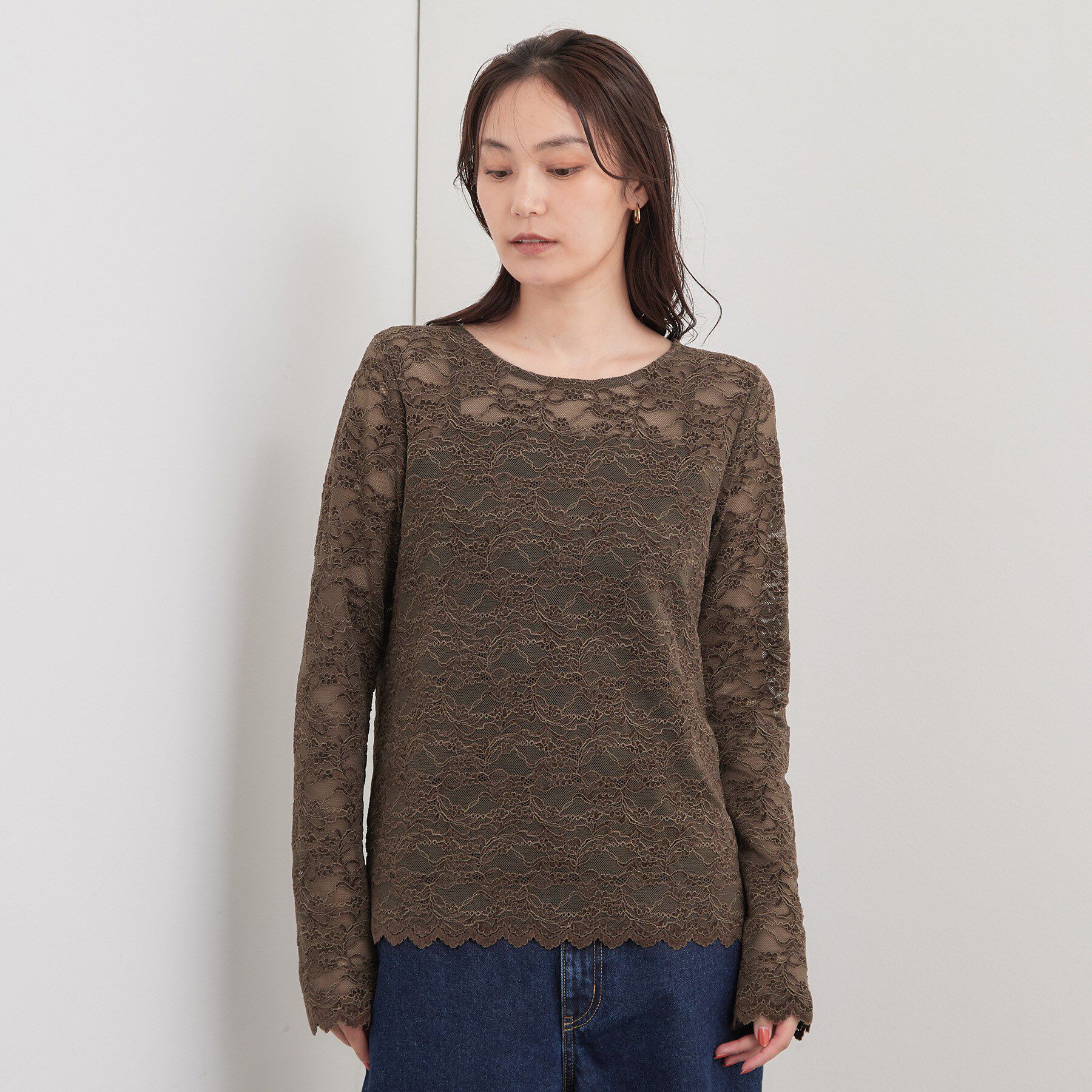 OPAQUE.CLIP「レースベロア トップス【洗濯機OK】」|Tシャツ・カットソー|