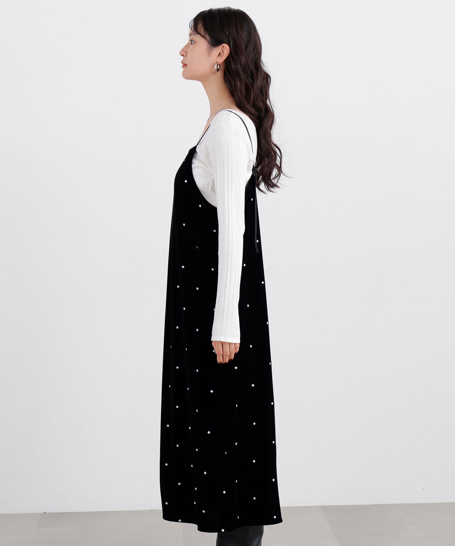  「〈N.〉ベロアドット刺繍キャミワンピ」|ワンピース|