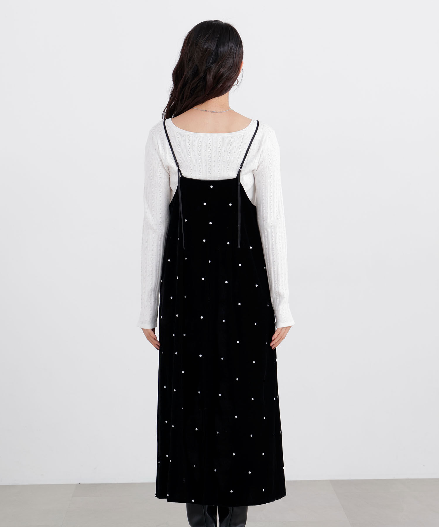  「〈N.〉ベロアドット刺繍キャミワンピ」|ワンピース|