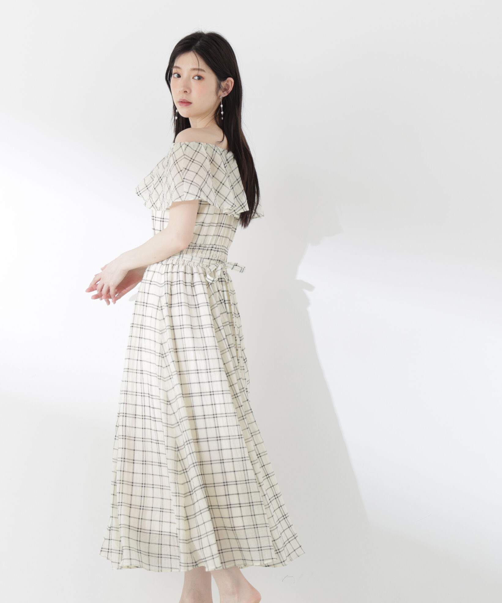 PROPORTION BODY DRESSING「シアーチェックオフショルワンピース26SS」|ワンピース|