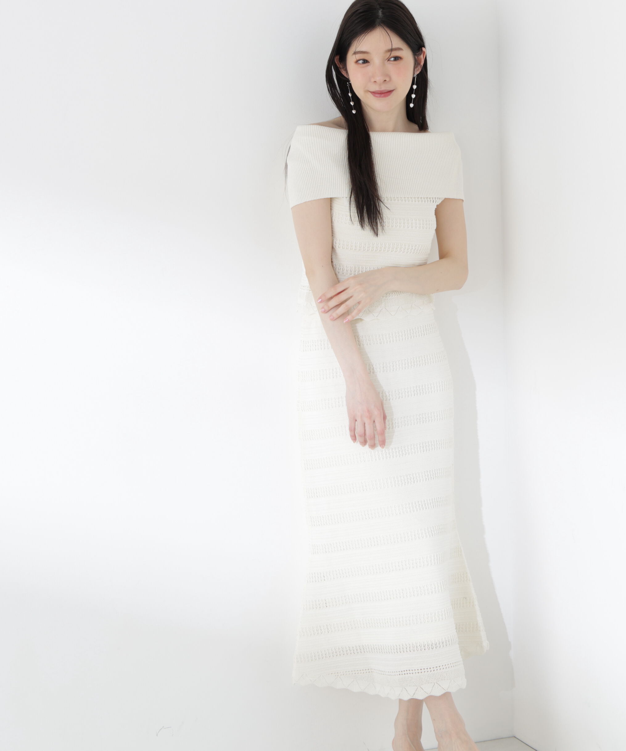 PROPORTION BODY DRESSING「＜中川紅葉さん着用＞透かし編みオフショルセットアップ」|ワンピース|
