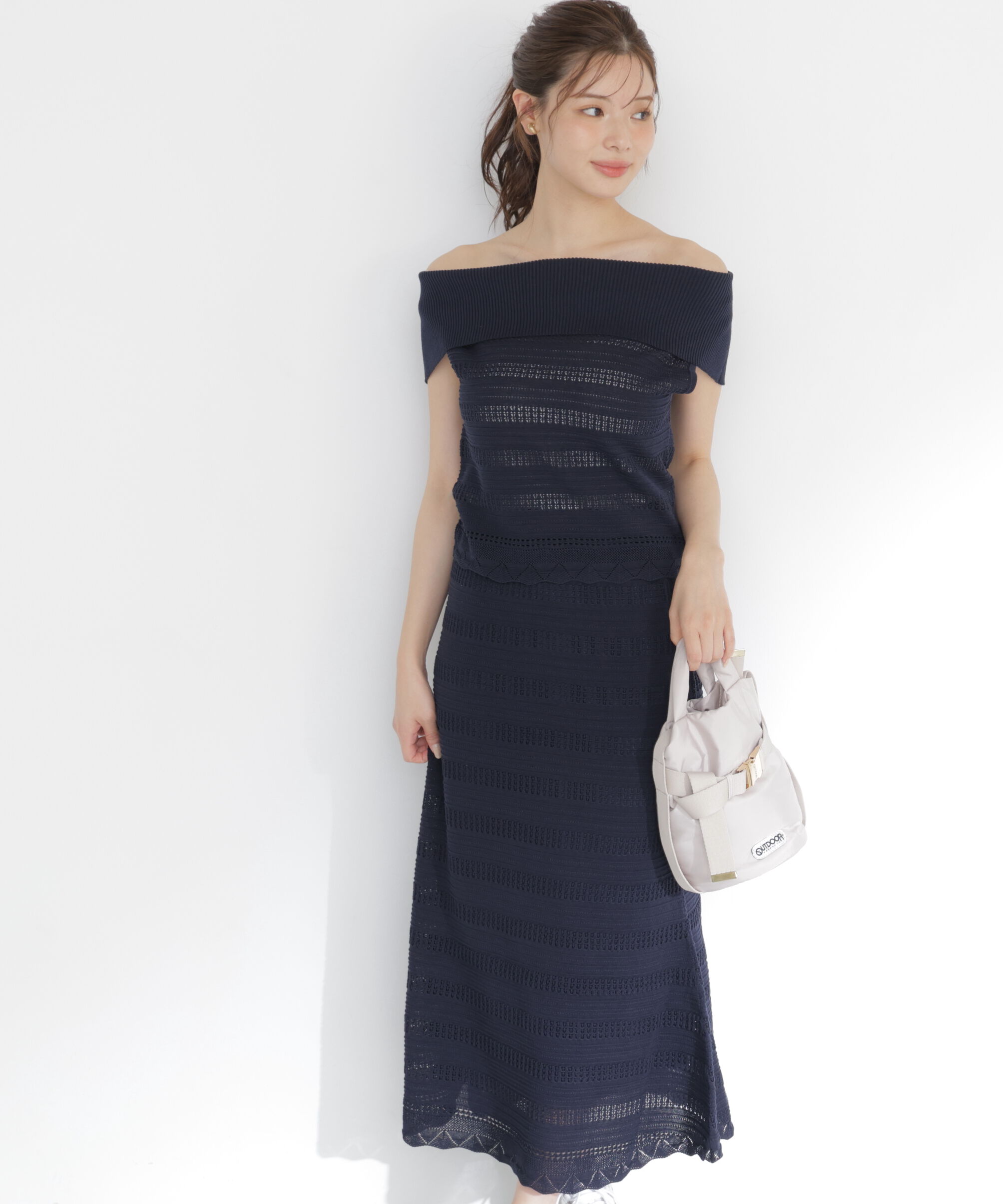PROPORTION BODY DRESSING「＜中川紅葉さん着用＞透かし編みオフショルセットアップ」|ワンピース|