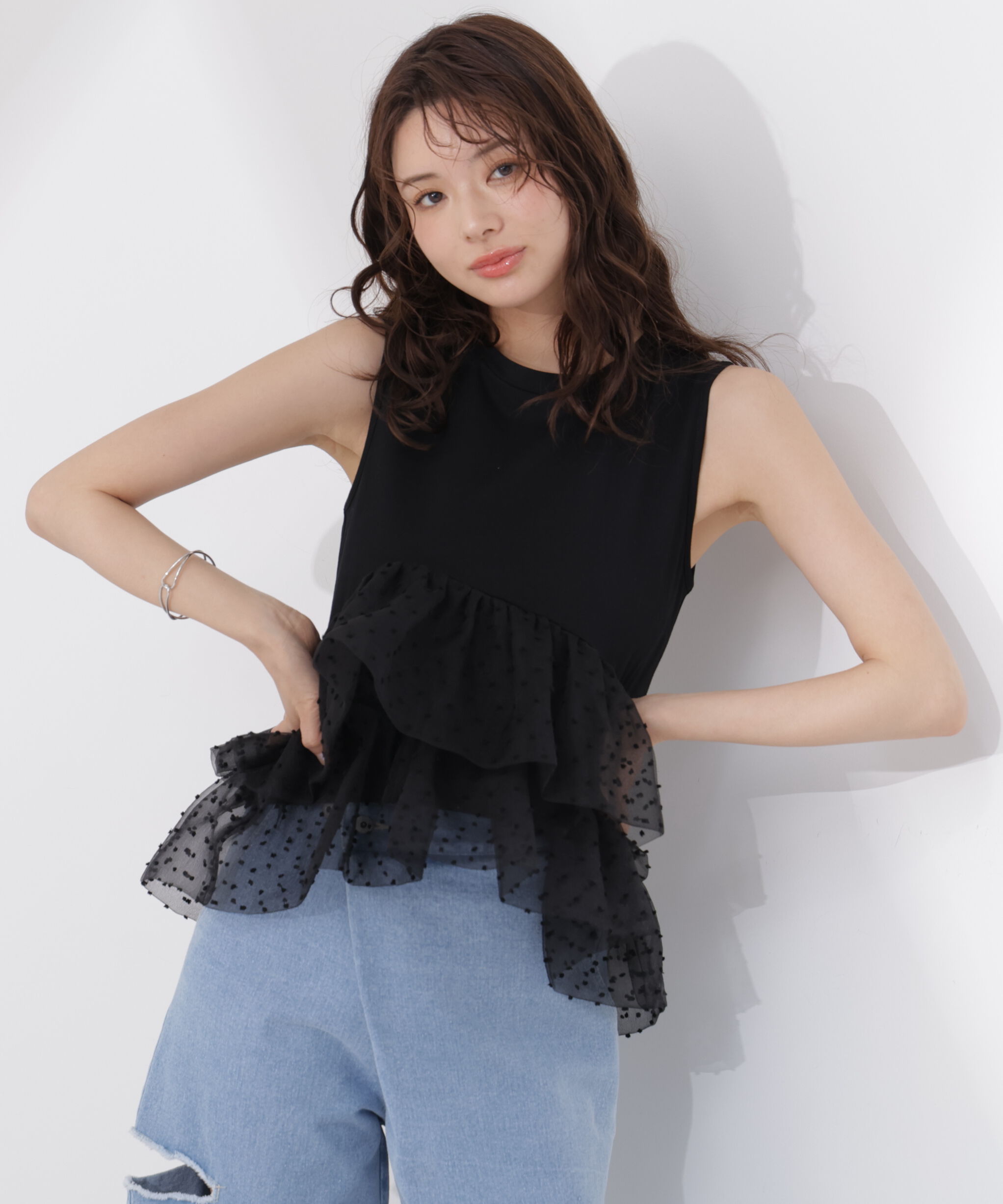 PROPORTION BODY DRESSING「＜EDIT COLOGNE＞ドットチュールカットソー」|Tシャツ・カットソー|