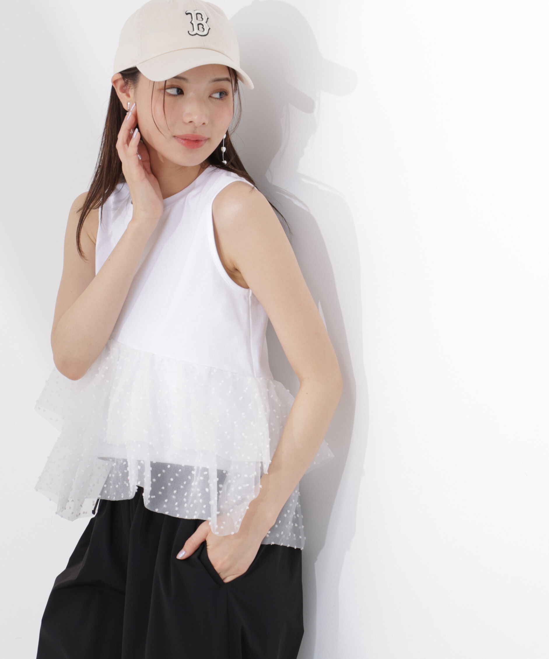 PROPORTION BODY DRESSING「＜EDIT COLOGNE＞ドットチュールカットソー」|Tシャツ・カットソー|