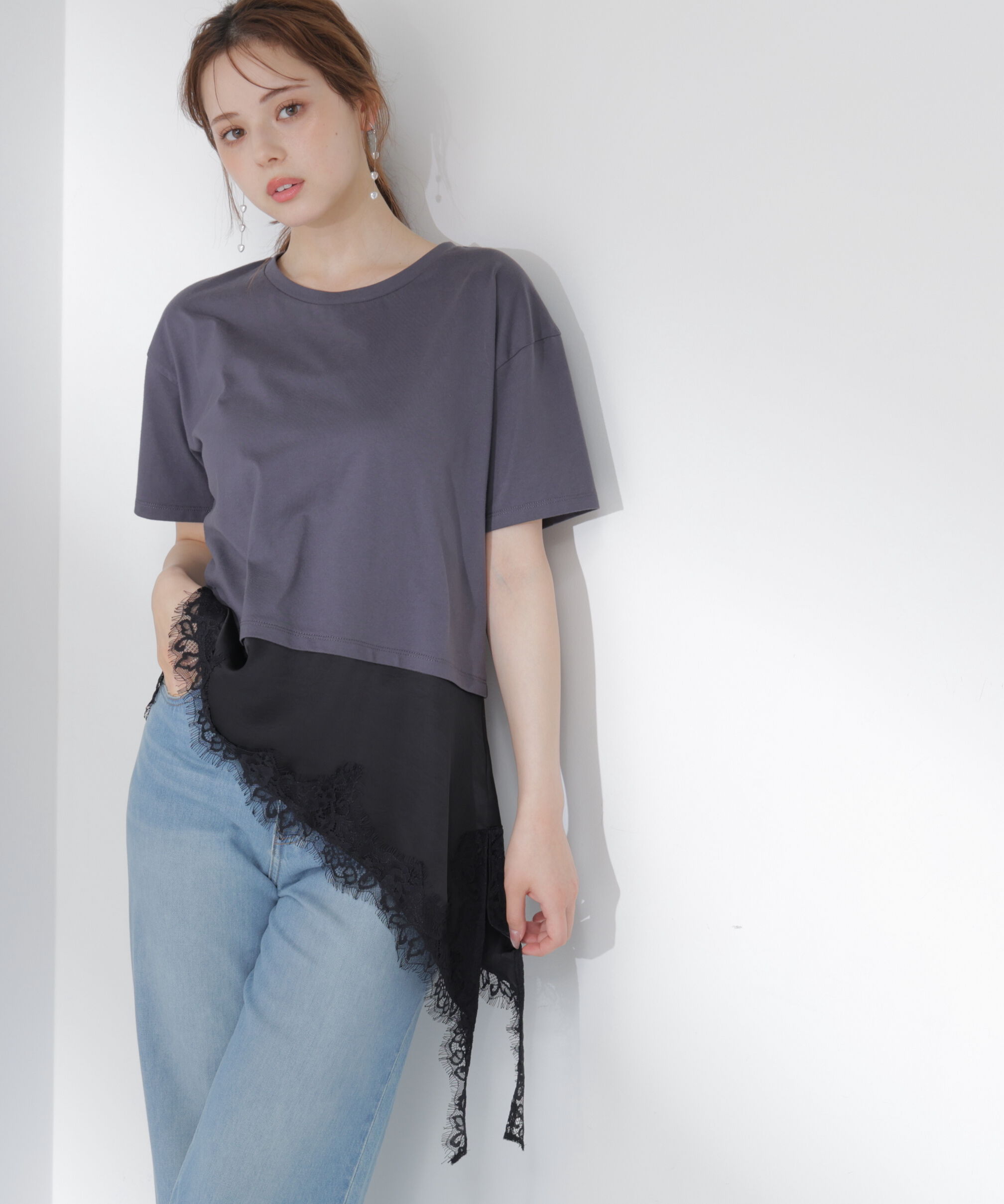 PROPORTION BODY DRESSING「＜EDIT COLOGNE＞見せかけレーストリムカットソー」|Tシャツ・カットソー|