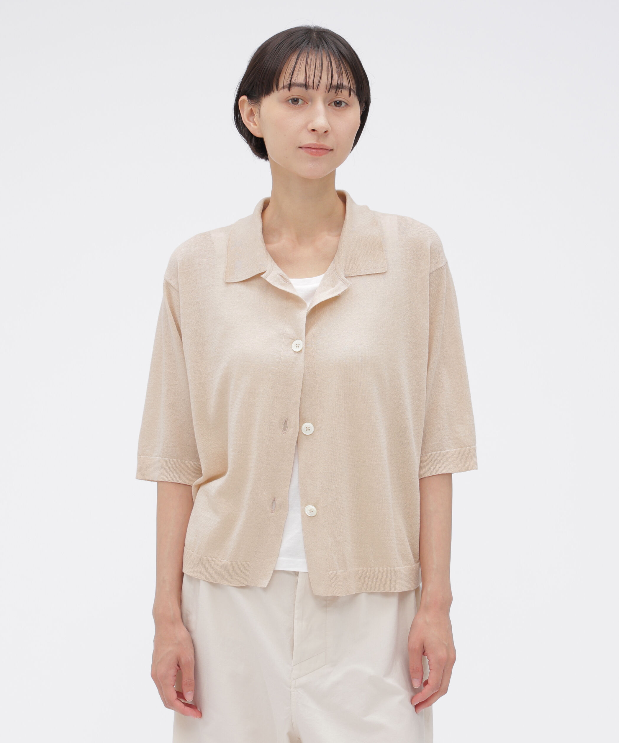 MARGARET HOWELL HOUSEHOLDGOODS「FINE LINEN COTTON KNITWEAR」|カーディガン|PALE PINK1
