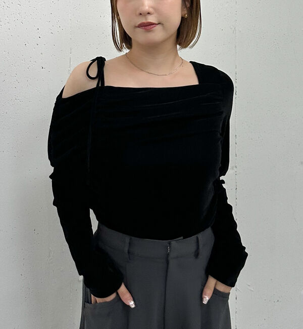 archives「シアーベロアギャザーワンショルＴＯＰＳ」|Tシャツ・カットソー|BLACK