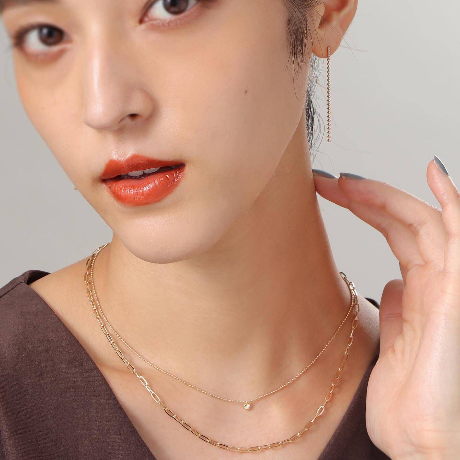 COCOSHNIK「K10ダイヤモンド ボールチェーン スタッドピアス」|ピアス|