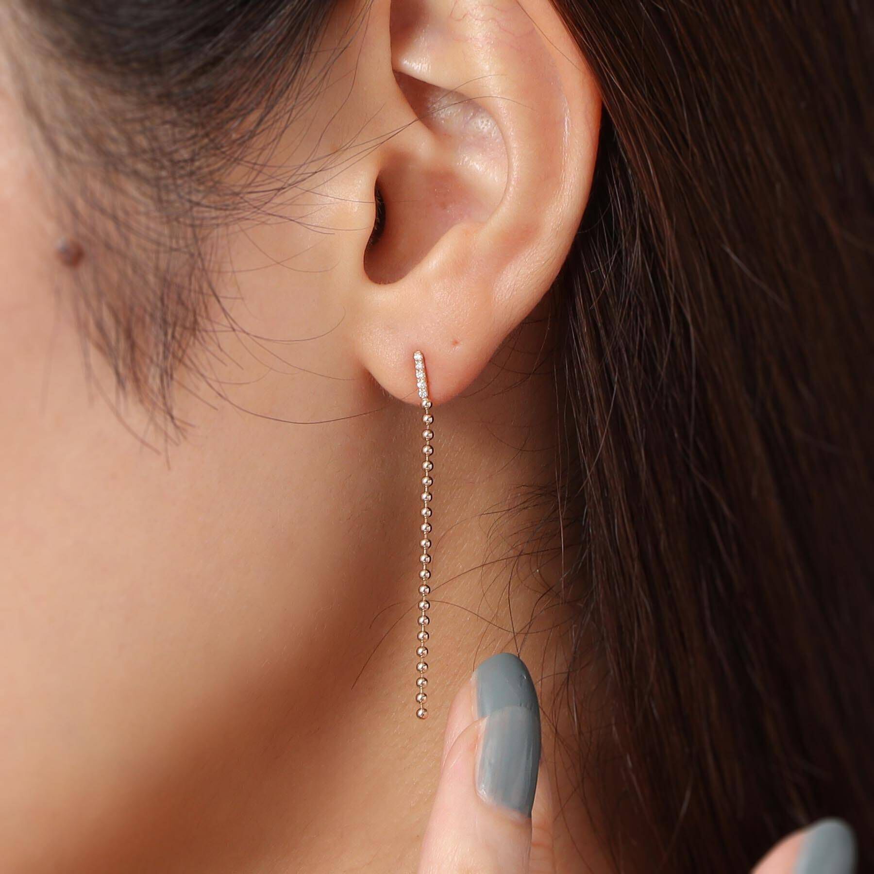 COCOSHNIK「K10ダイヤモンド ボールチェーン スタッドピアス」|ピアス|