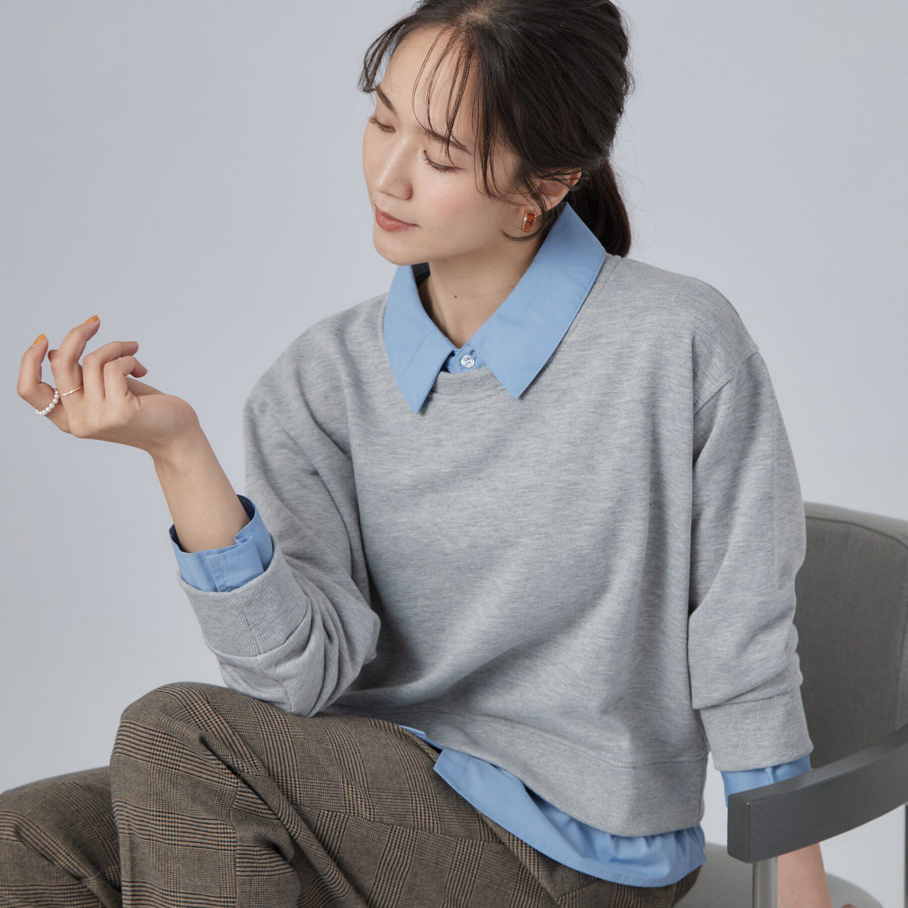 SHOO･LA･RUE「シャツレイヤードプルオーバーアソート」|Tシャツ・カットソー|グレー(012)
