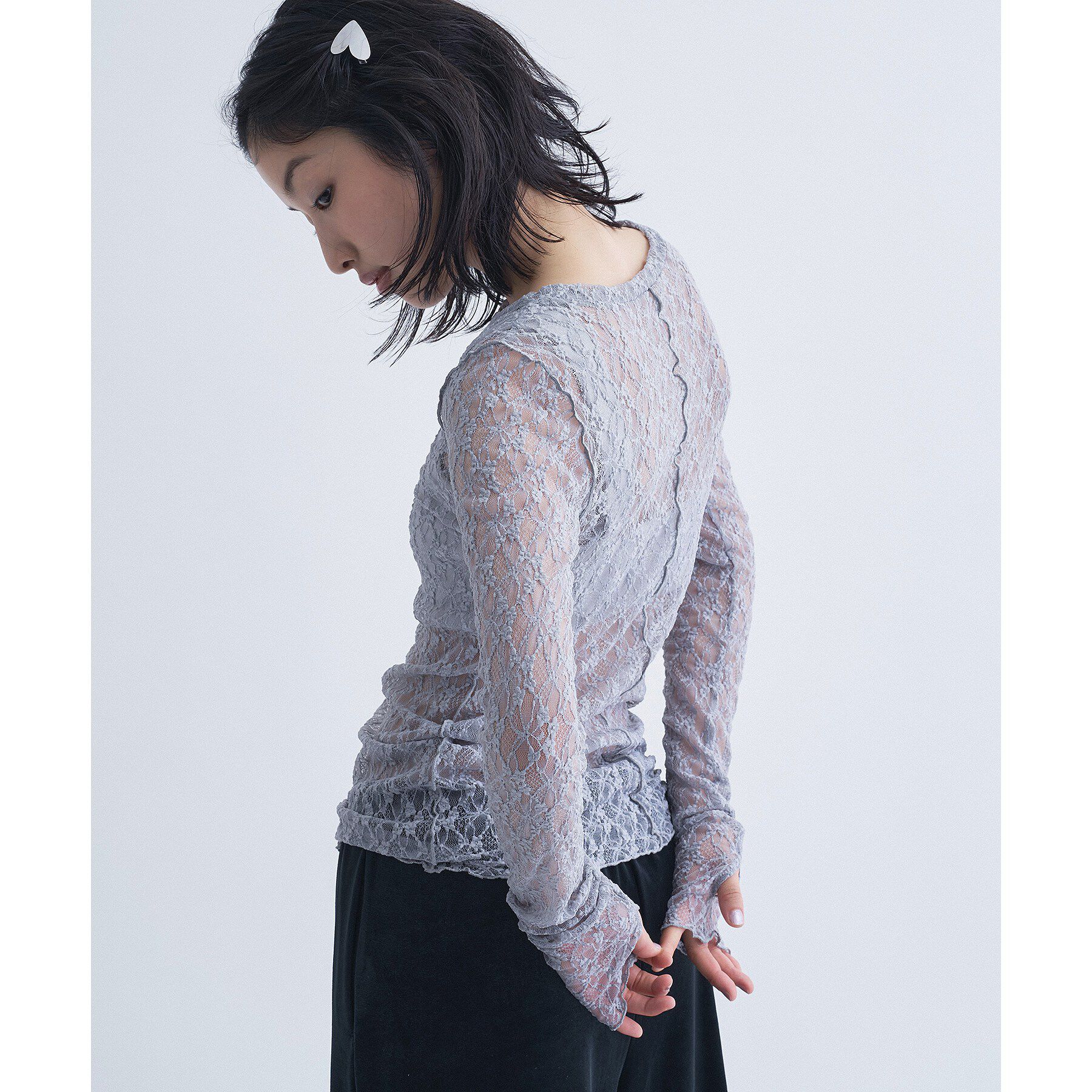 CODE A「【ReRe】stretch lace tops」|Tシャツ・カットソー|ライトグレー(011