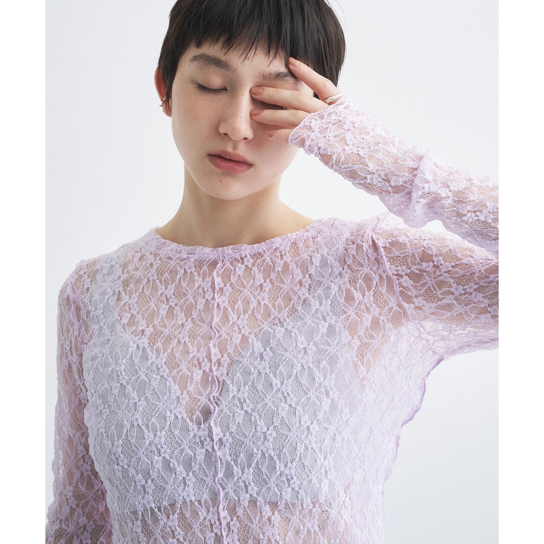 CODE A「【ReRe】stretch lace tops」|Tシャツ・カットソー|ラベンダー(080)