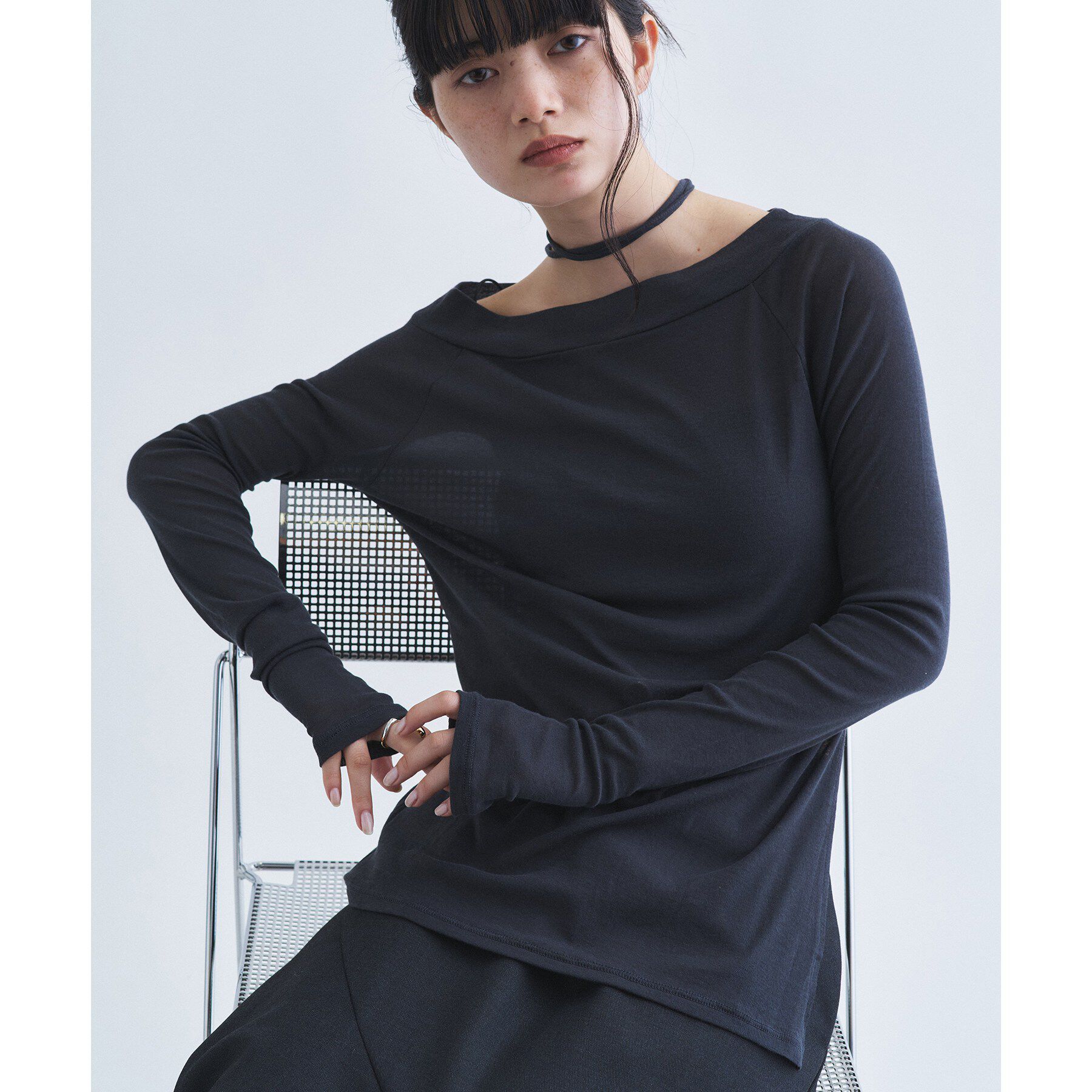 CODE A「tie neck boat top」|Tシャツ・カットソー|チャコールグレー(0