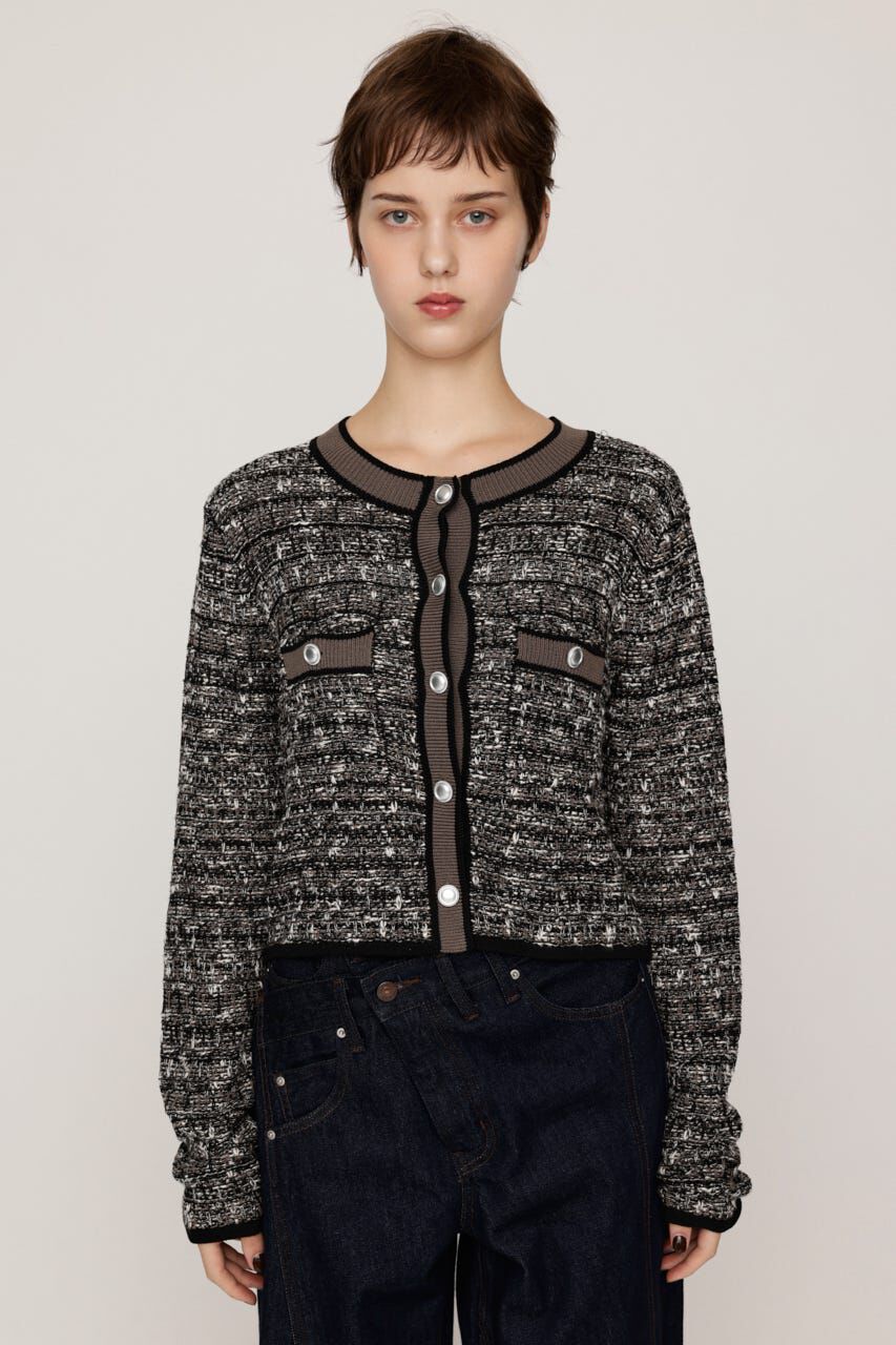SLY「BICOLOR TWEED KNIT トップス」|カーディガン|