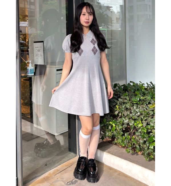 CALNAMUR「アーガイルパフスリーブニットワンピース」|ワンピース|