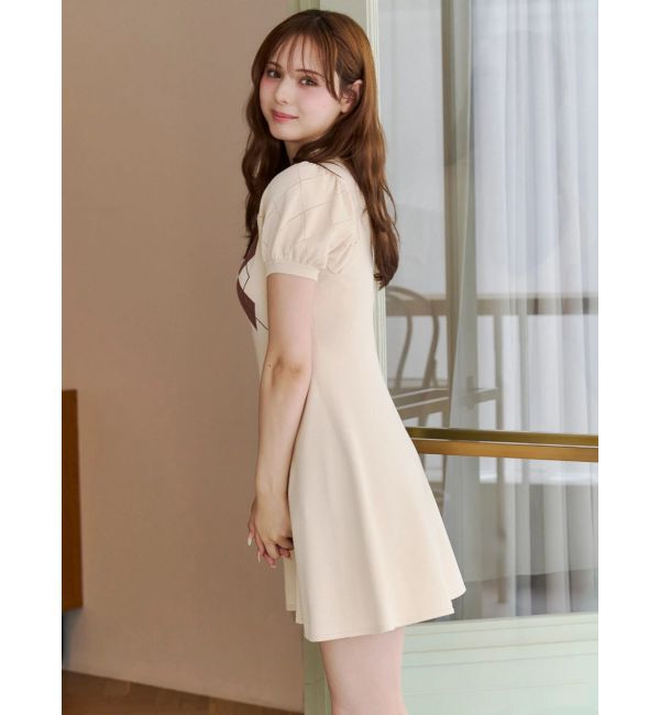 CALNAMUR「アーガイルパフスリーブニットワンピース」|ワンピース|