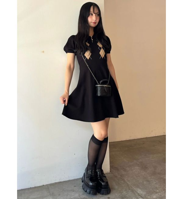 CALNAMUR「アーガイルパフスリーブニットワンピース」|ワンピース|