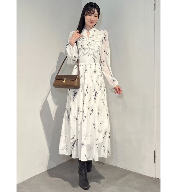 MERCURYDUO「フラワーラッフルプリーツワンピース」|ワンピース|