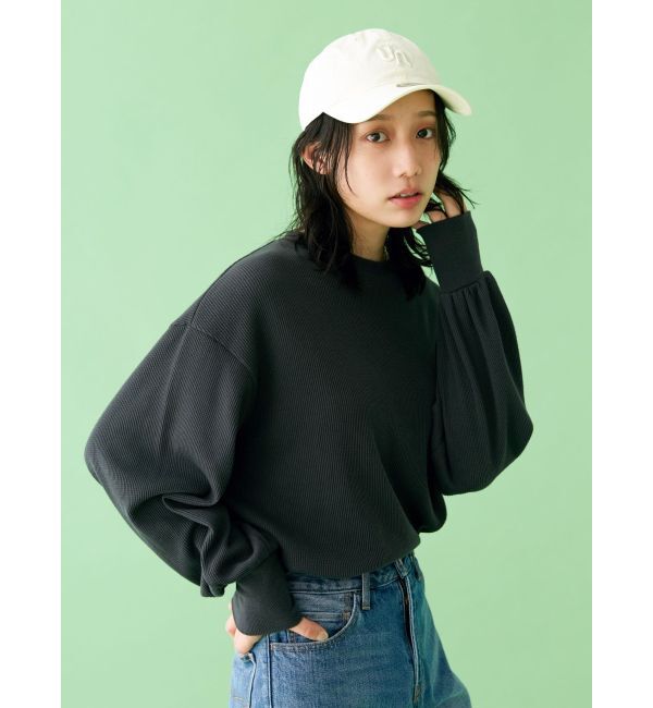 Ungrid「【WEB限定】スリーブボリュームワッフルロングスリーブTee」|Tシャツ・カットソー|チャコールグレー