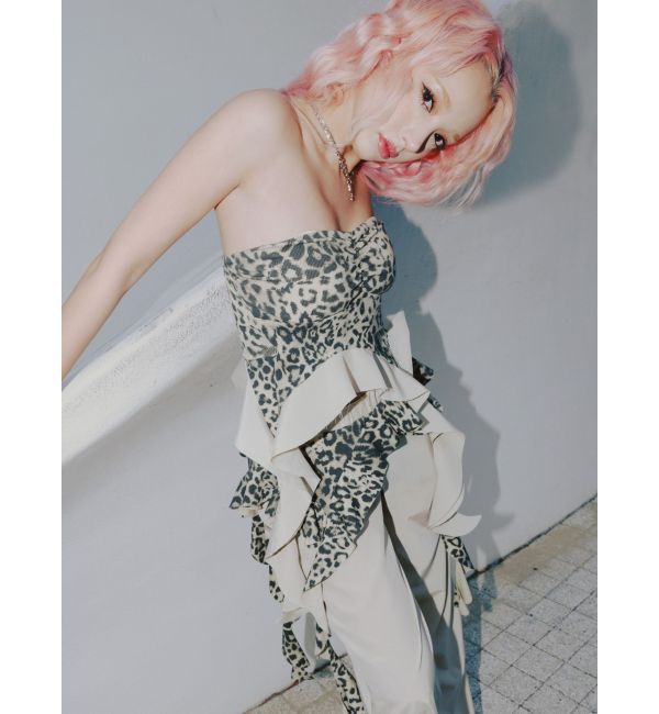 GYDA「LEOPARD HEM DRAPE EDGEベアTOPS」|チューブトップ|