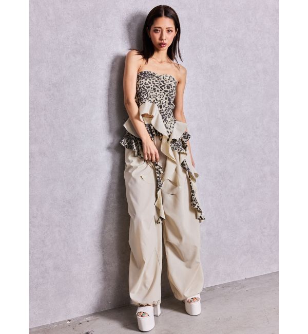 GYDA「LEOPARD HEM DRAPE EDGEベアTOPS」|チューブトップ|