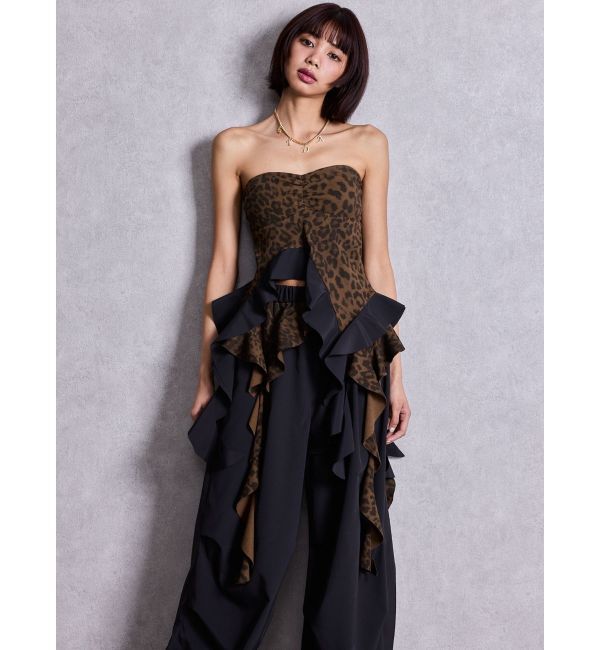 GYDA「LEOPARD HEM DRAPE EDGEベアTOPS」|チューブトップ|