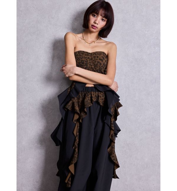 GYDA「LEOPARD HEM DRAPE EDGEベアTOPS」|チューブトップ|