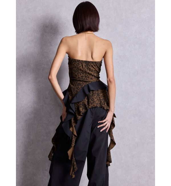 GYDA「LEOPARD HEM DRAPE EDGEベアTOPS」|チューブトップ|