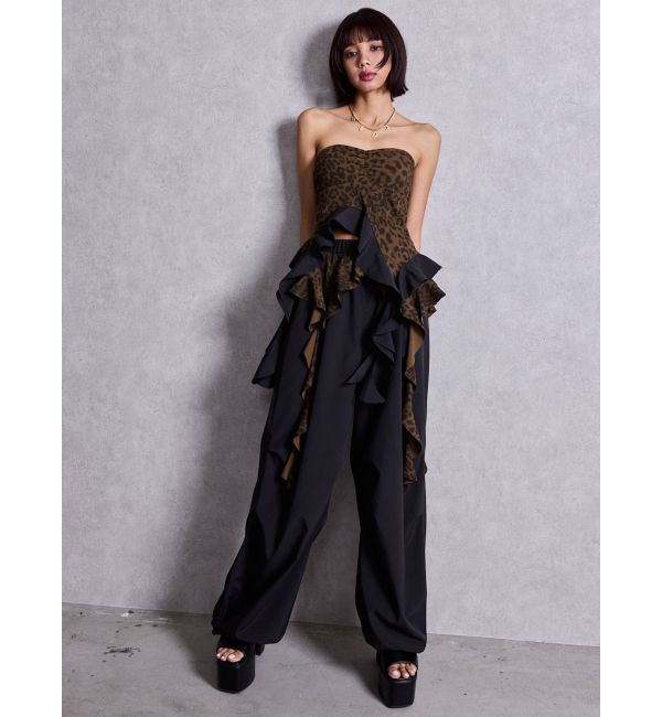 GYDA「LEOPARD HEM DRAPE EDGEベアTOPS」|チューブトップ|