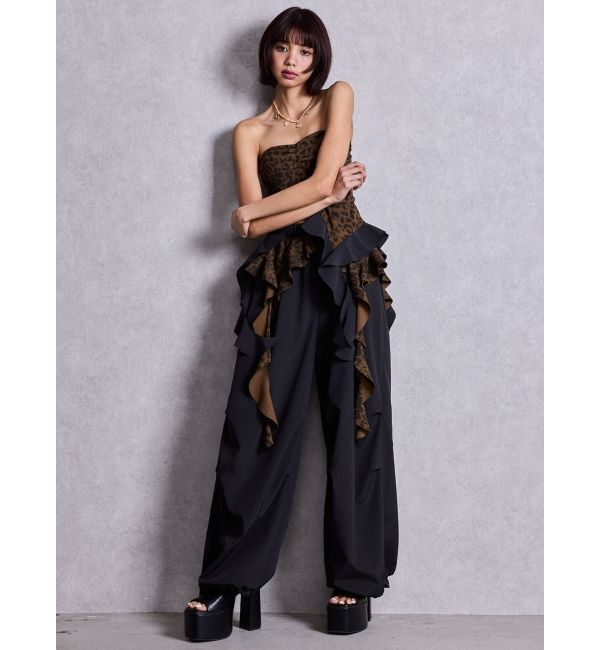 GYDA「LEOPARD HEM DRAPE EDGEベアTOPS」|チューブトップ|
