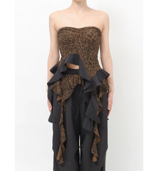 GYDA「LEOPARD HEM DRAPE EDGEベアTOPS」|チューブトップ|