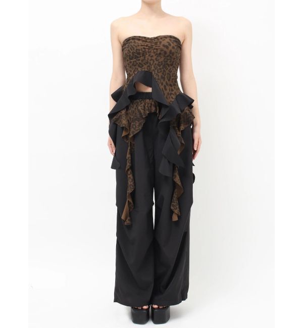 GYDA「LEOPARD HEM DRAPE EDGEベアTOPS」|チューブトップ|