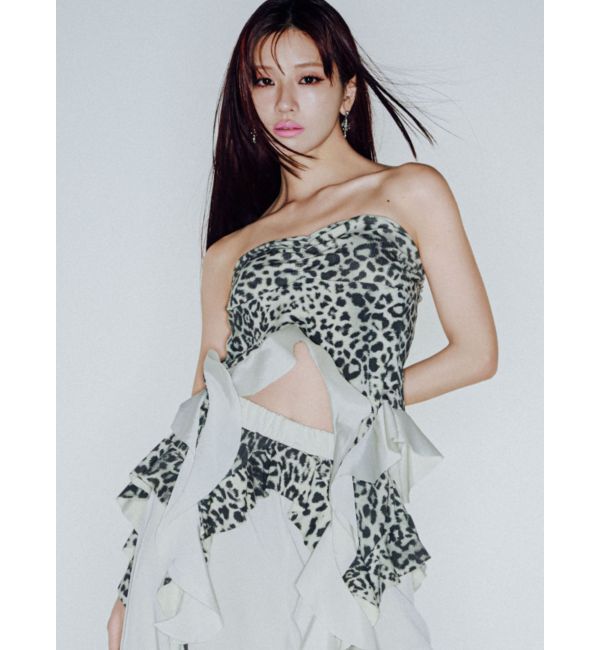 GYDA「LEOPARD HEM DRAPE EDGEベアTOPS」|チューブトップ|