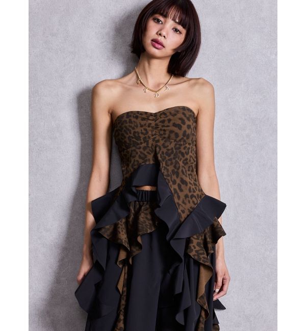 GYDA「LEOPARD HEM DRAPE EDGEベアTOPS」|チューブトップ|ブラック