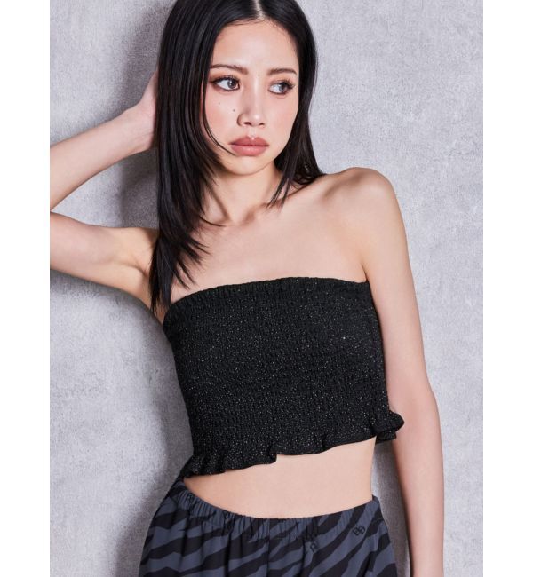 GYDA「ラメチュールシャーリングベアブラウス」|チューブトップ|
