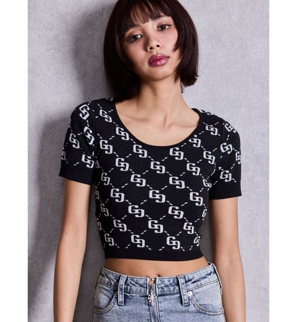 GYDA「GG jacquardラメニットTOPS」|ニット・セーター|ブラック