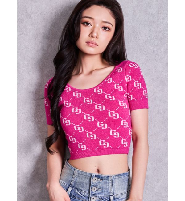 GYDA「GG jacquardラメニットTOPS」|ニット・セーター|ピンク