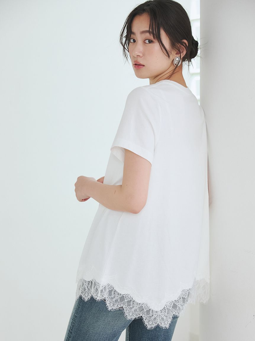 Mila Owen「【WEB限定】レースヘムTシャツ」|Tシャツ・カットソー|