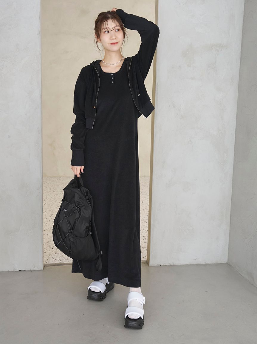 emmi atelier「パイルフーディー&times;ワンピースセット」|ワンピース|BLK