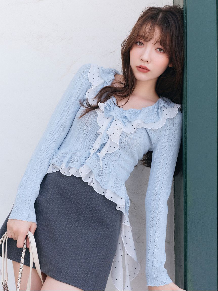 LILY BROWN「【限定カラー】ボリュームフリルニットトップス」|ニット・セーター|