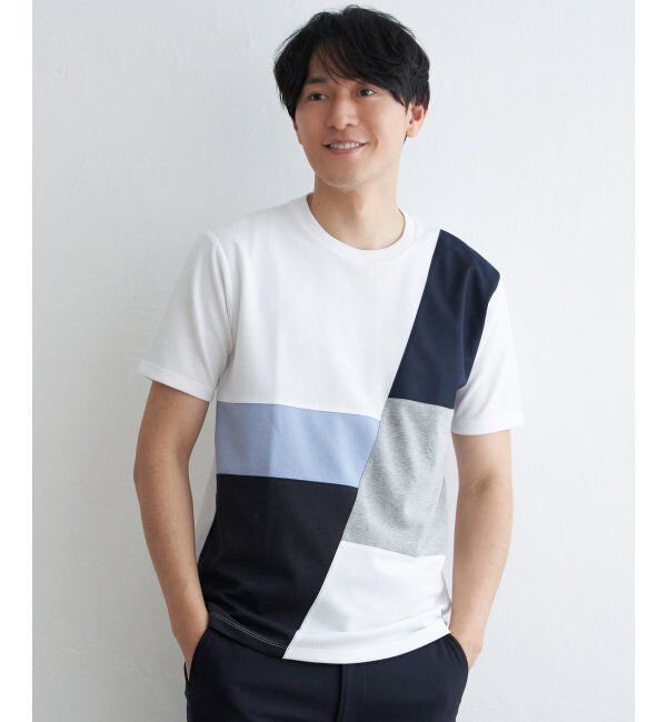ikka「ブロックスポンチ切り替えTシャツ」|Tシャツ・カットソー|