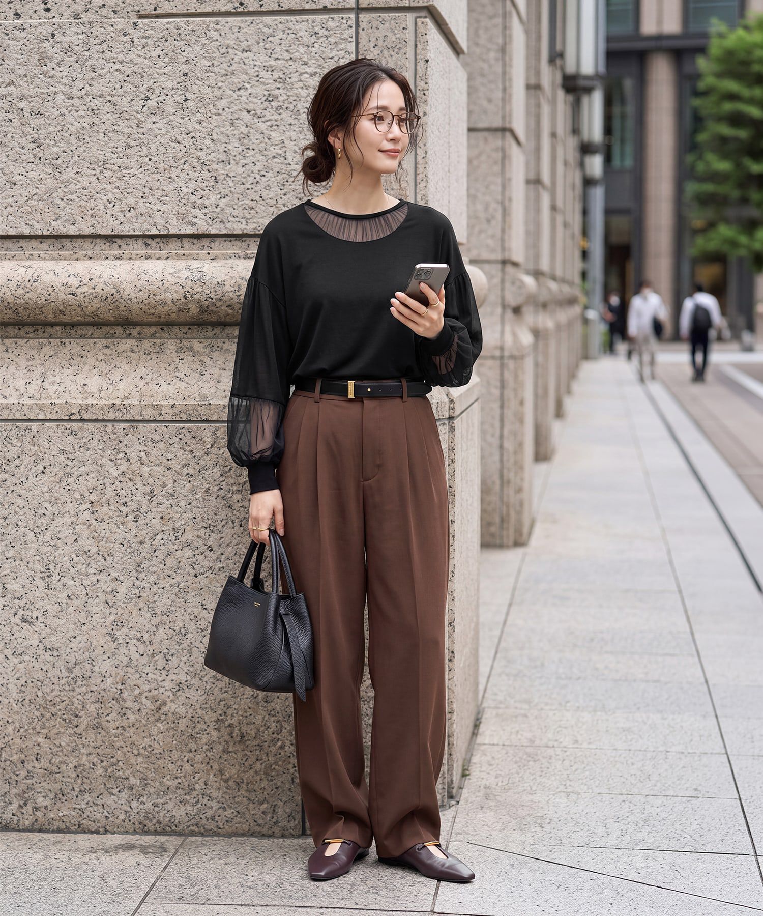 STYLE DELI「【Made in JAPAN】部分チュールのとろけるカットソートップス」|Tシャツ・カットソー|