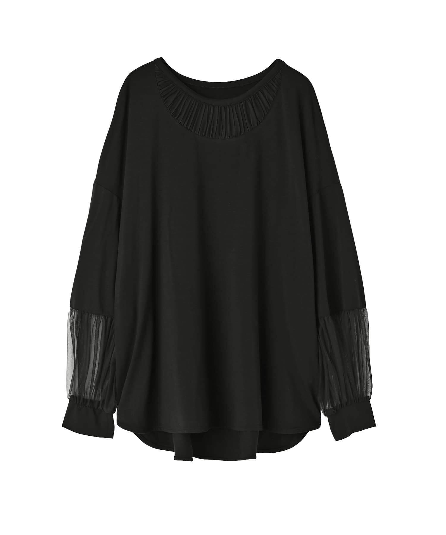 STYLE DELI「【Made in JAPAN】部分チュールのとろけるカットソートップス」|Tシャツ・カットソー|